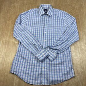 Johnnie O Mens Blue & Pink Plaid Long Sleeve Button Up Shirt Size Medium